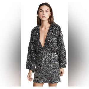 NWOT Retrofete Dress Full Sequin Summer Party Black Long Sleeve Women sz Large